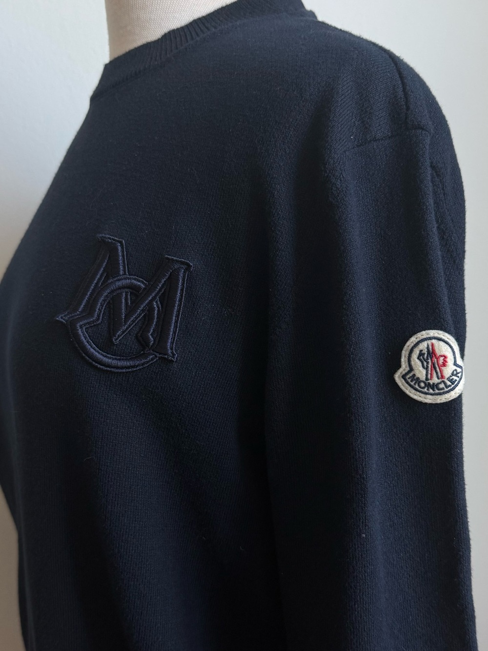 Moncler Navy Blue Crewneck Sweatshirt with Tonal Logo
